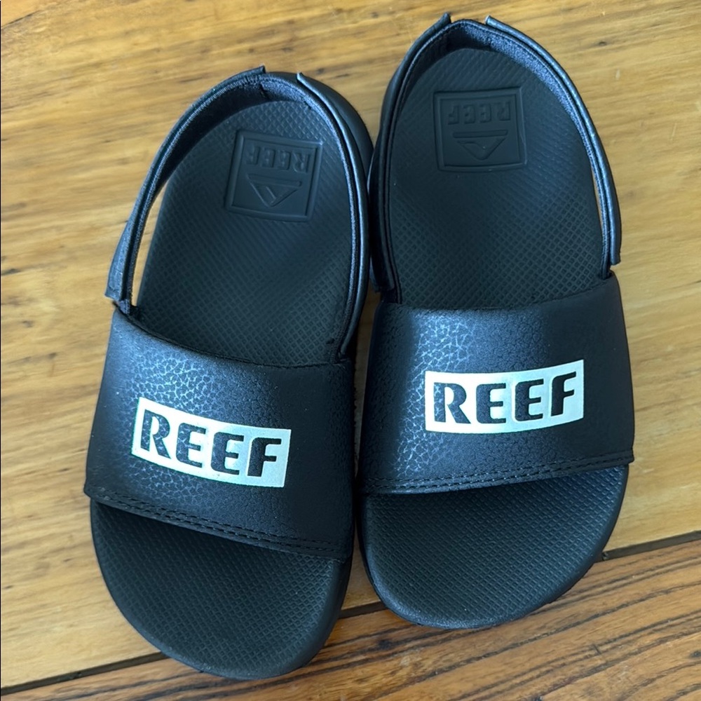 Reef Black Logo Slide Sandals